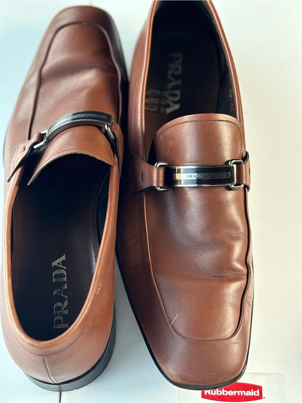 Prada Brown Leather Bit Loafers with Silver Hardware